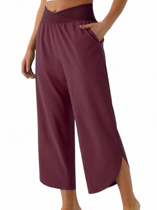 HALARA Pants - HALARA Wide Leg Cropped Pants in Burgundy